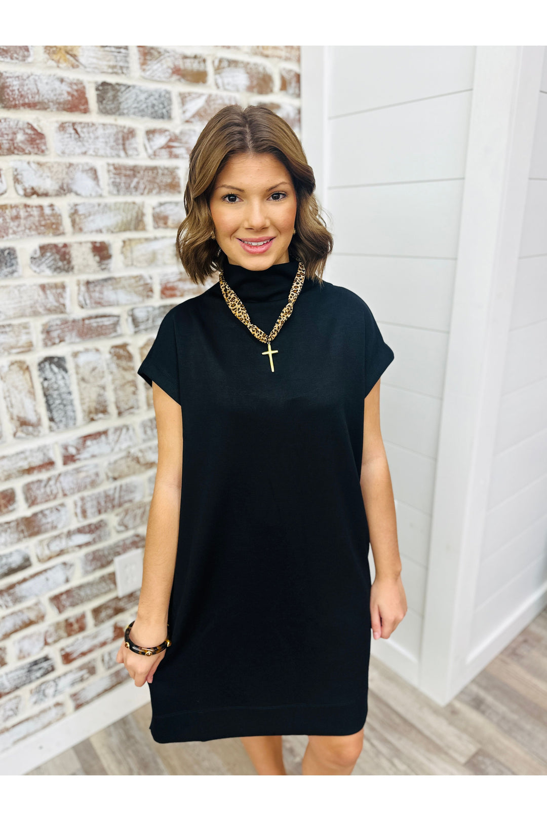 Solid black dress with turtleneck 
