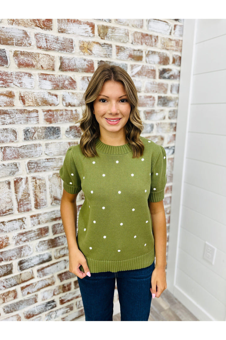 Olive Dot Sweater Top
