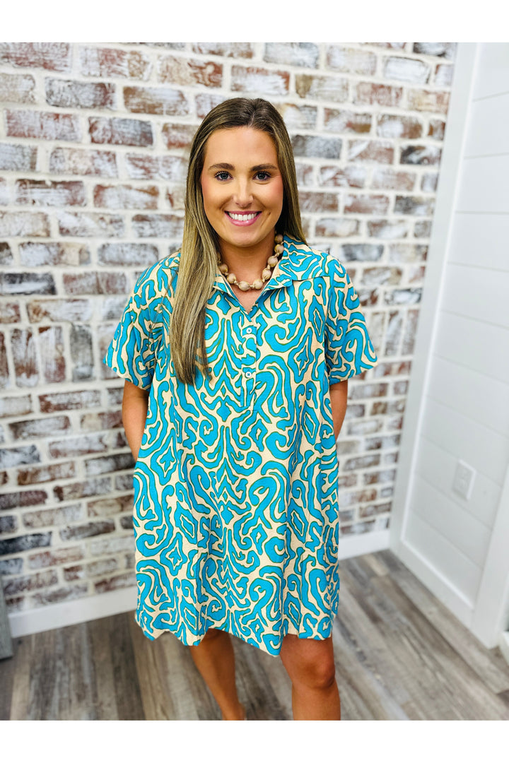 THML Teal Patterns Dress