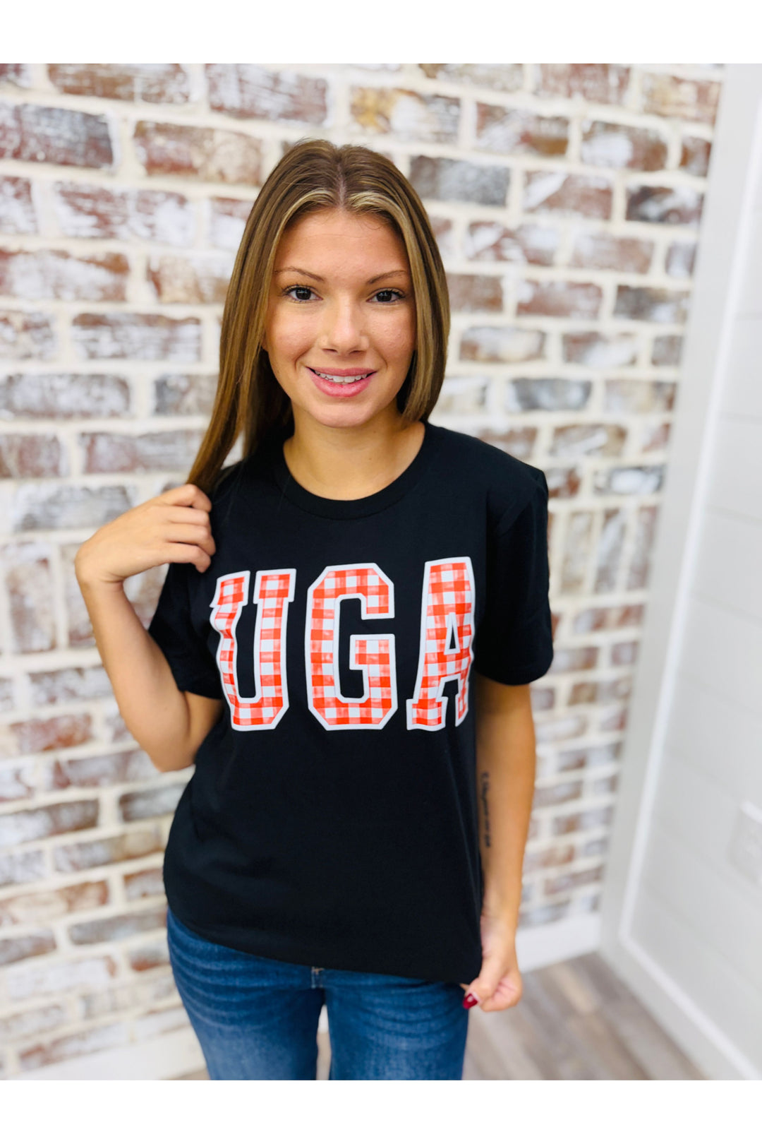 UGA Gingham Black Tee