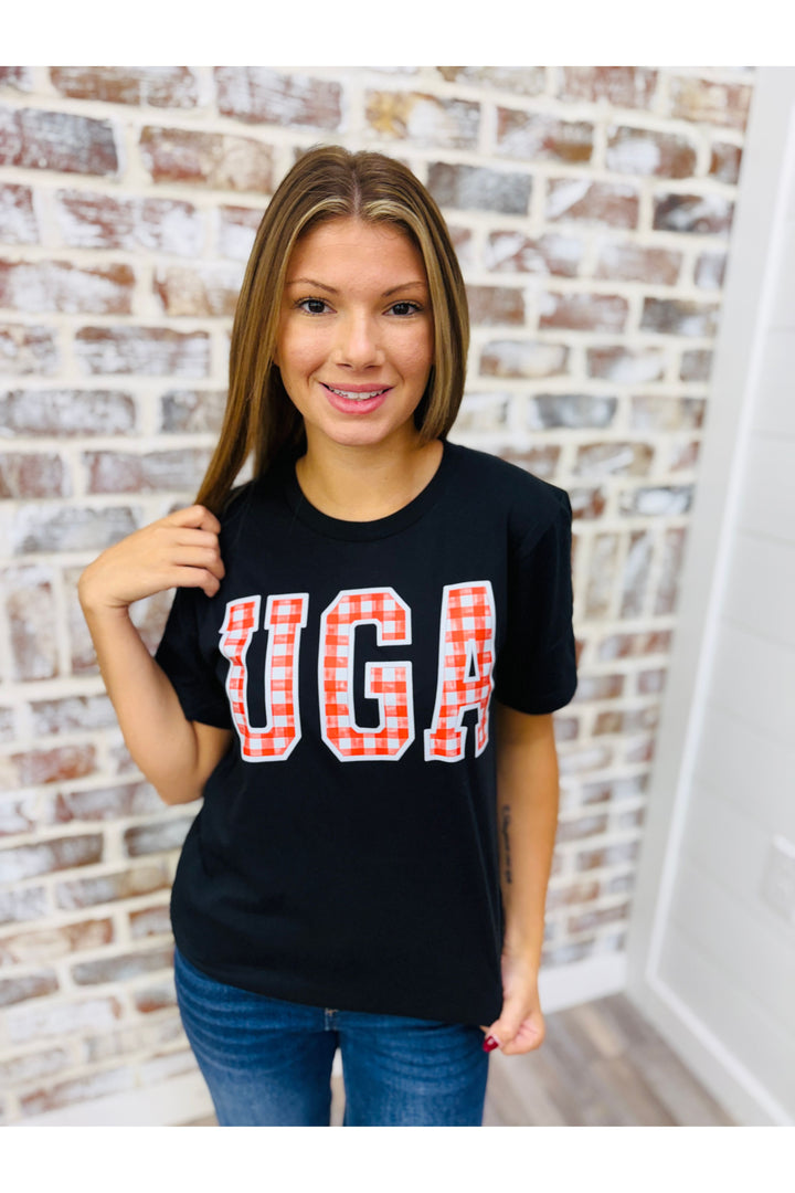 UGA Gingham Black Tee
