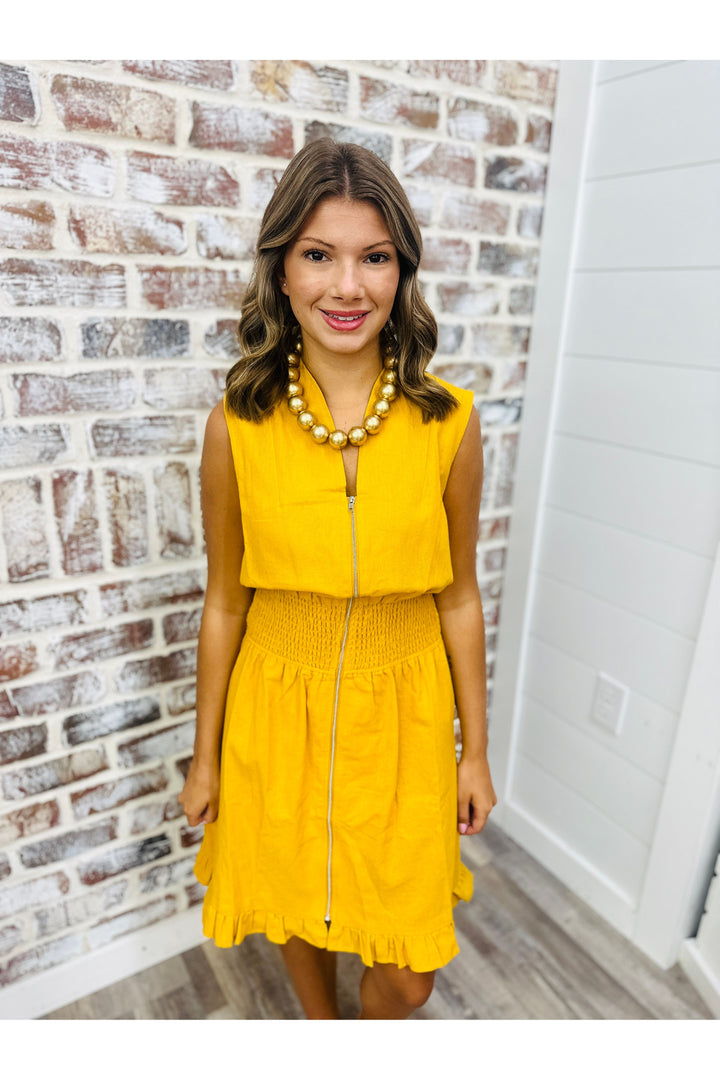 Mustard Zip Up Mini Dress