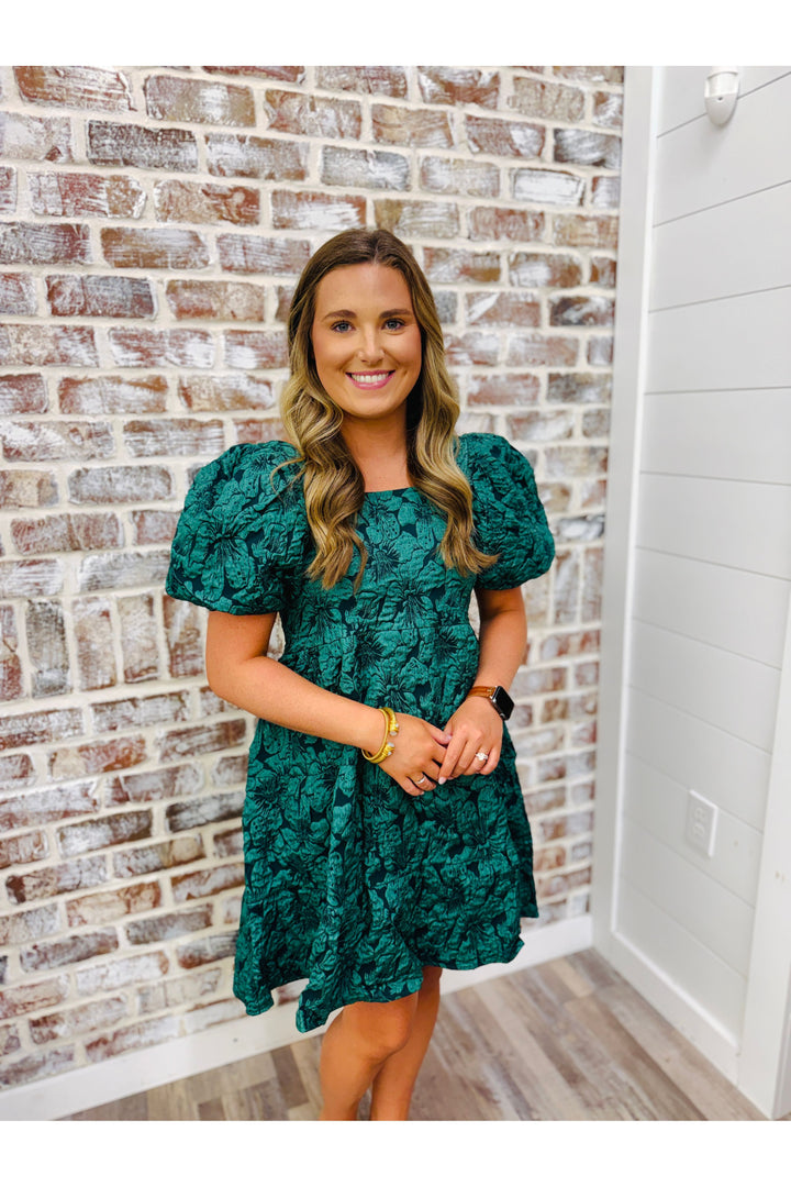 Dolly Doll Jacquard Dress - Forest Green