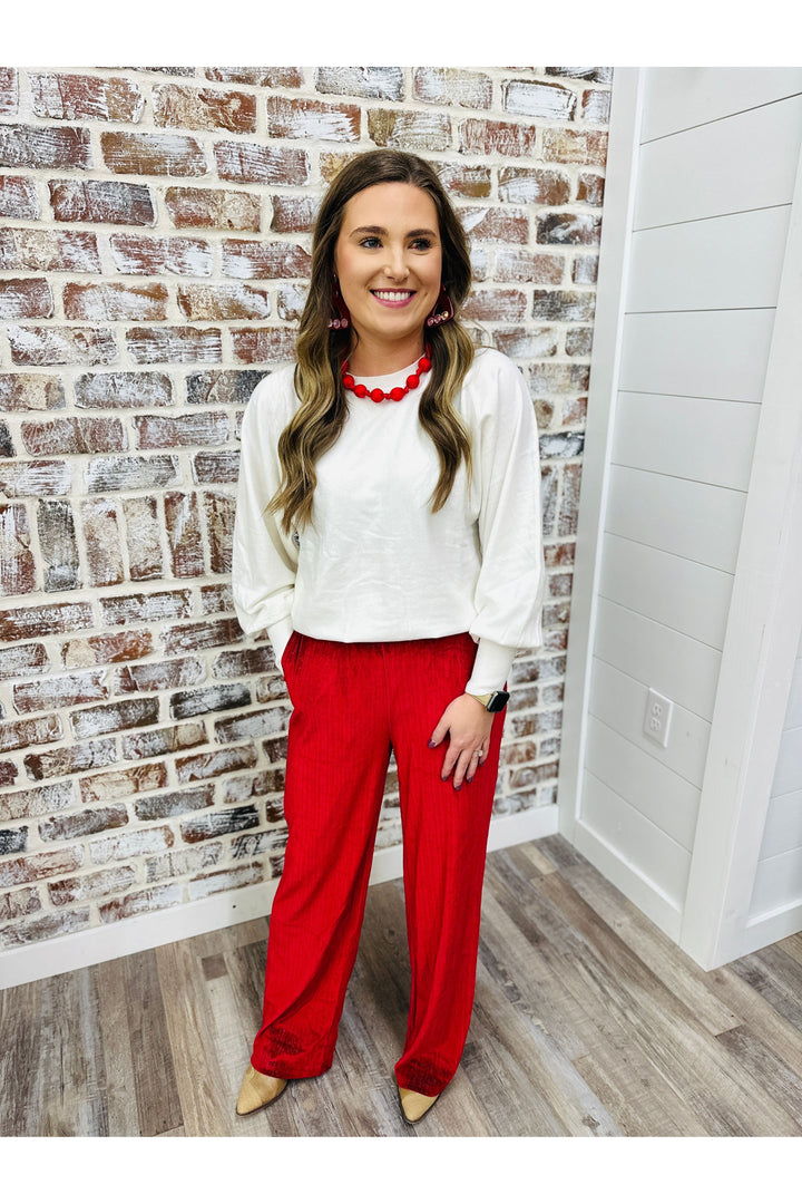 Red Velvet Straight Leg Pants