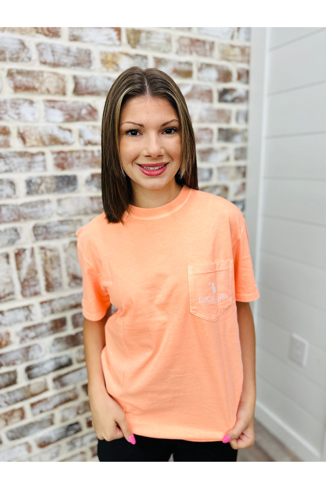 Local Girl | Stacked Script SS Tee - Neon Cantaloupe
