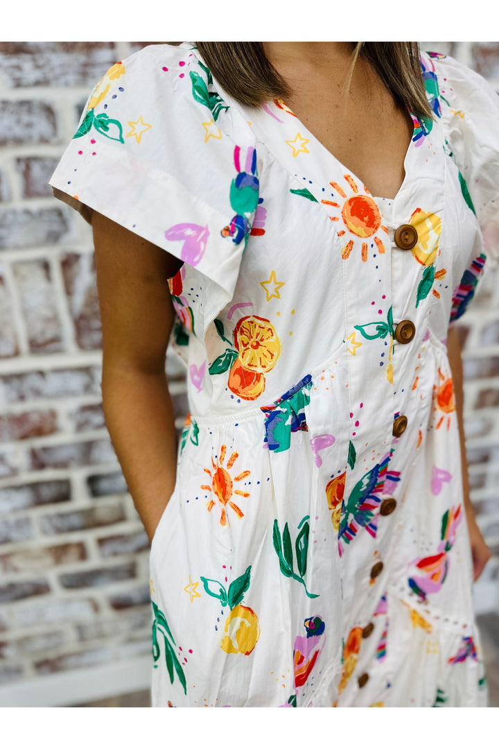 KARLIE| Toucan Fruit VNeck Maxi Dress