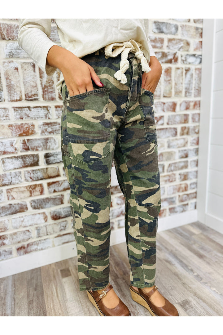 Vintage Washed Camo Cargo Rope String Pants