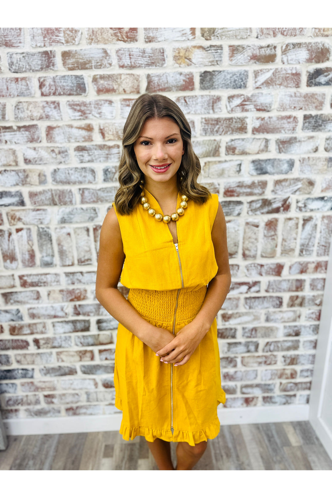 Mustard Zip Up Mini Dress