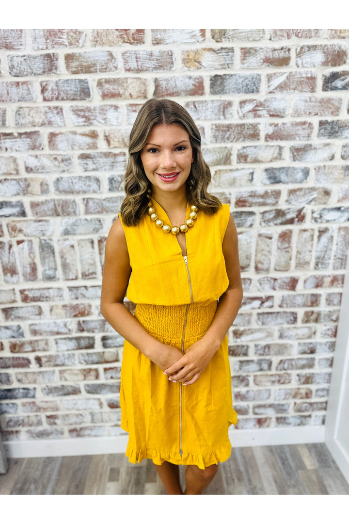 Mustard Zip Up Mini Dress