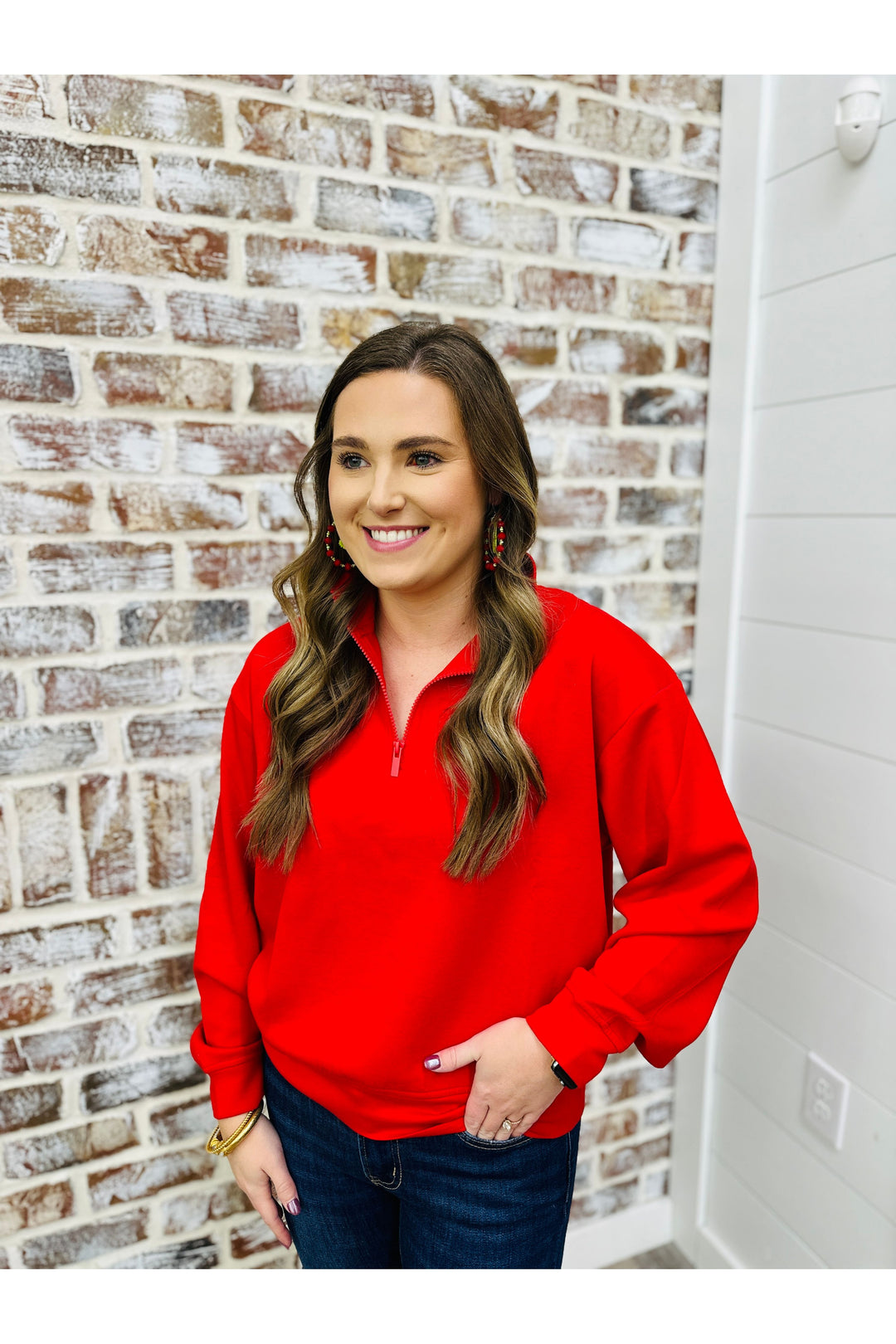Red Half-Zip Pullover