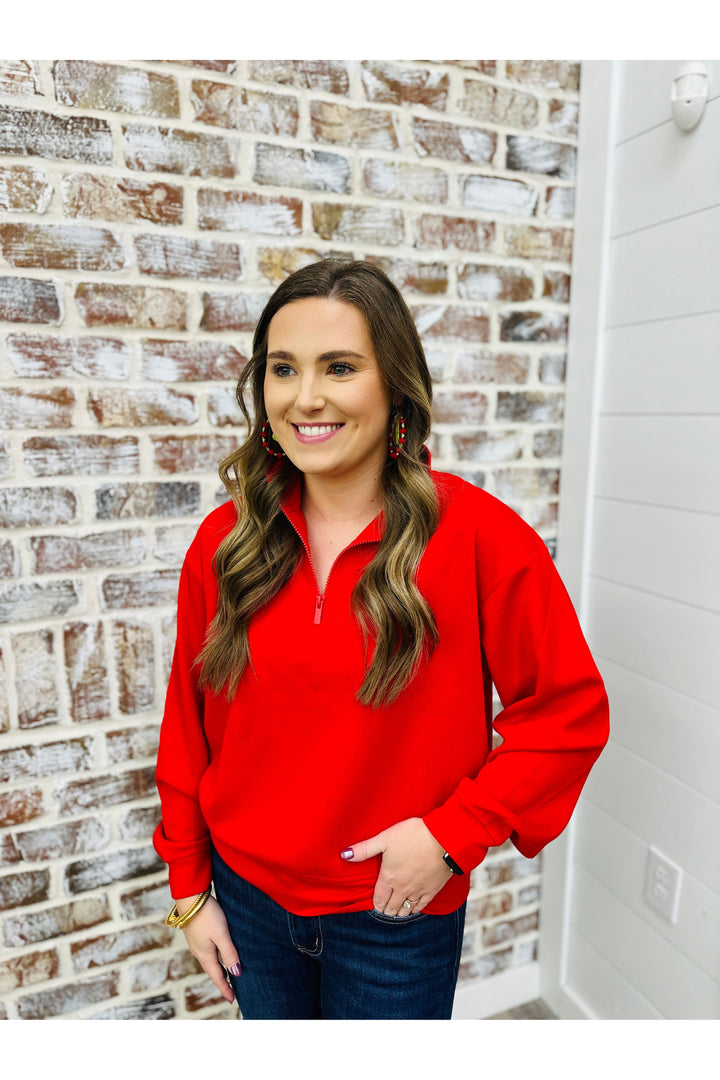 Red Half-Zip Pullover