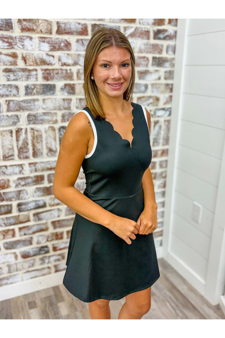Black Scallop Athletic Dress