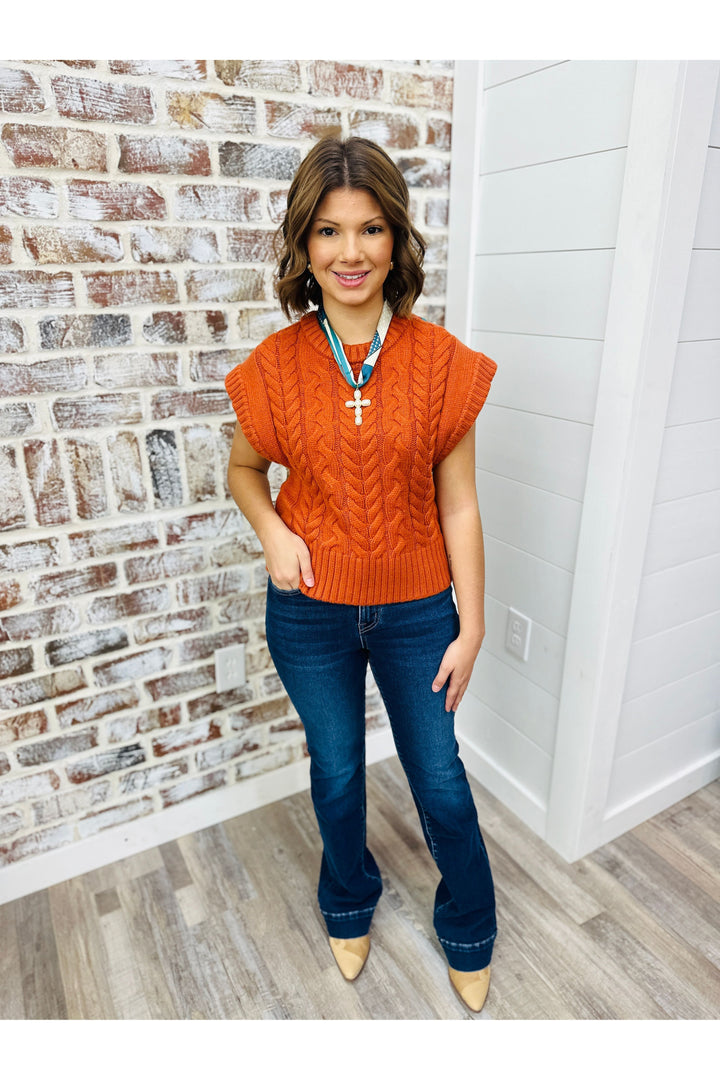 Rust Cable Knit Top