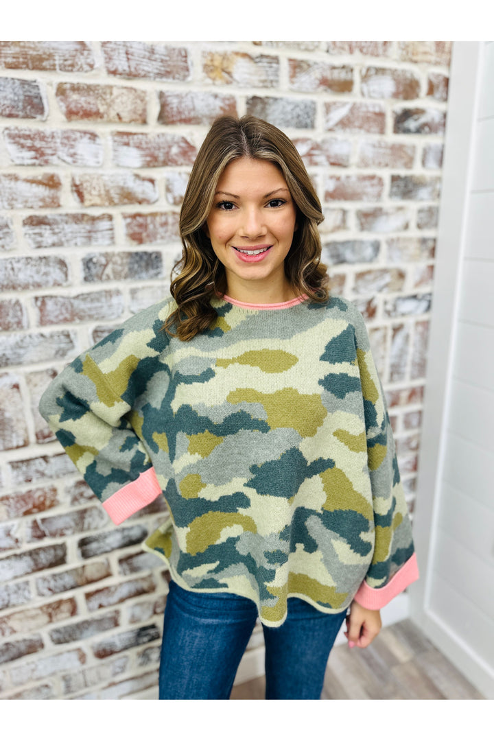 Camo Roll Up Sweater Top