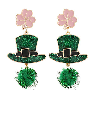 Hat w/Glitter & Clover Earrings