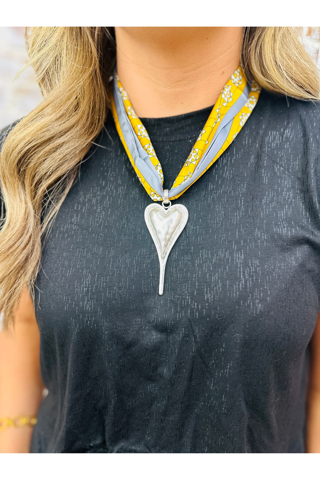 Scarf necklace with silver heart pendant