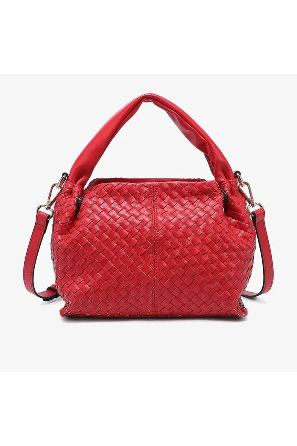 Small woven red purse, shoulder strap included