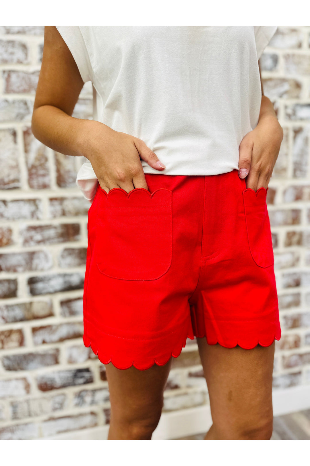 Red Scalloped Shorts