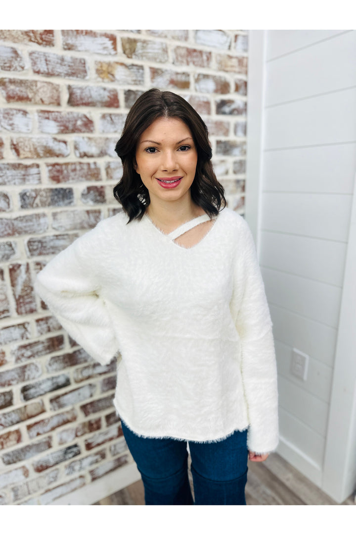 Straps Front Fuzzy Pullover