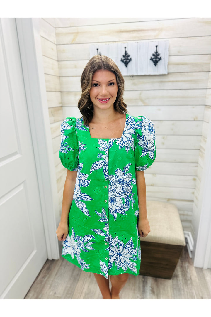 Jade Blossom Eyelet Dress
