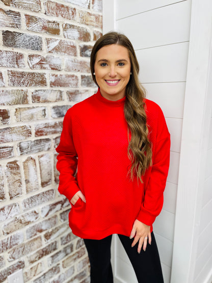 Red Textured Pocket Top