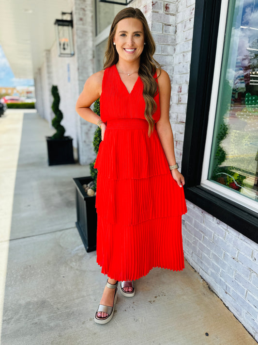 Radiant In Red Midi Dress