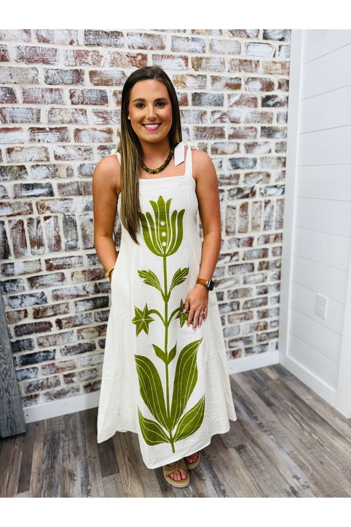THML Olive Bloom Midi Dress