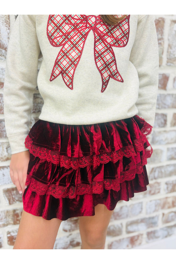 Youth | Ruby Red Velvet Tiered Christmas Skirt
