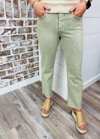 Olive~ Tummy Control High Rise Straight Jeans