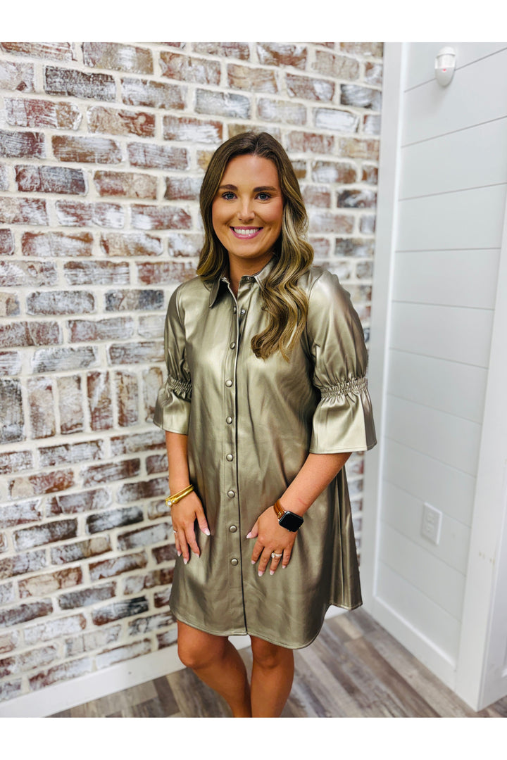 Antique Gold Metallic Leather Dress