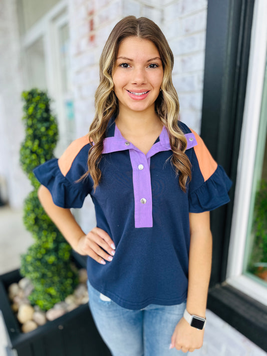 Navy Cuteness ColorBlock Top