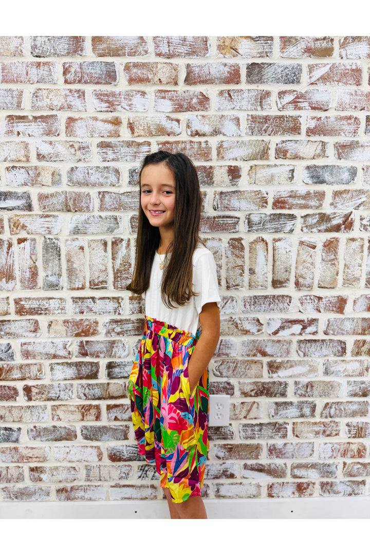 Youth Tropical Satin Chiffon Mixed Media Dress