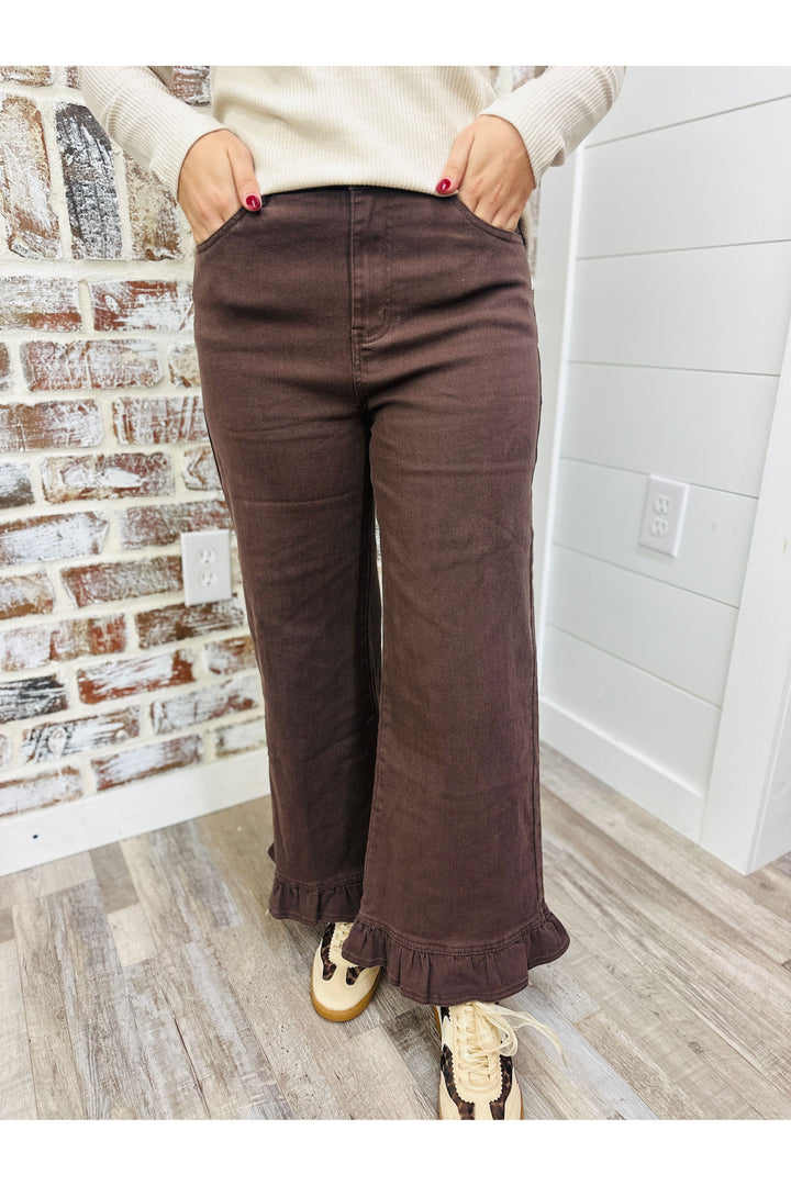 Cocoa Kiss Ruffle Hem Pants