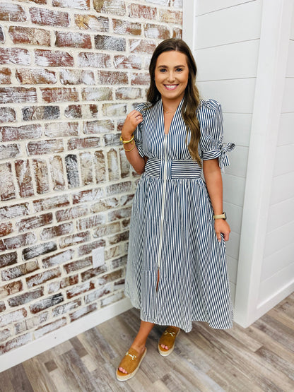 Zipped In Stripes Midi Dress