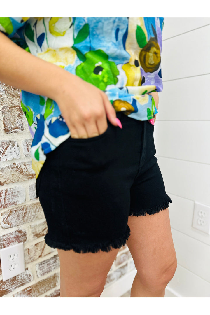Solid Black High Rise Basic Shorts