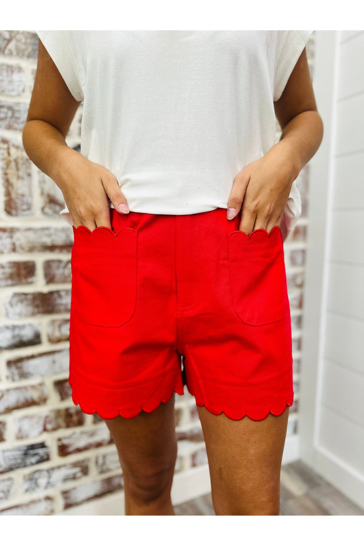 Red Scalloped Shorts