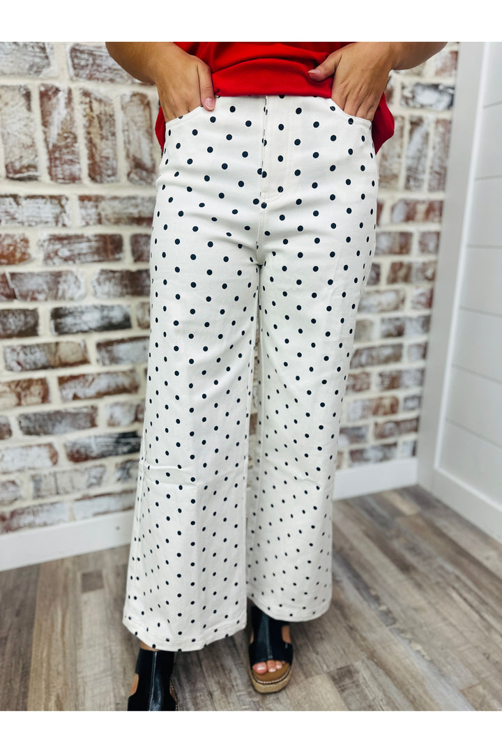 White Polka Dot Wide Leg Pants