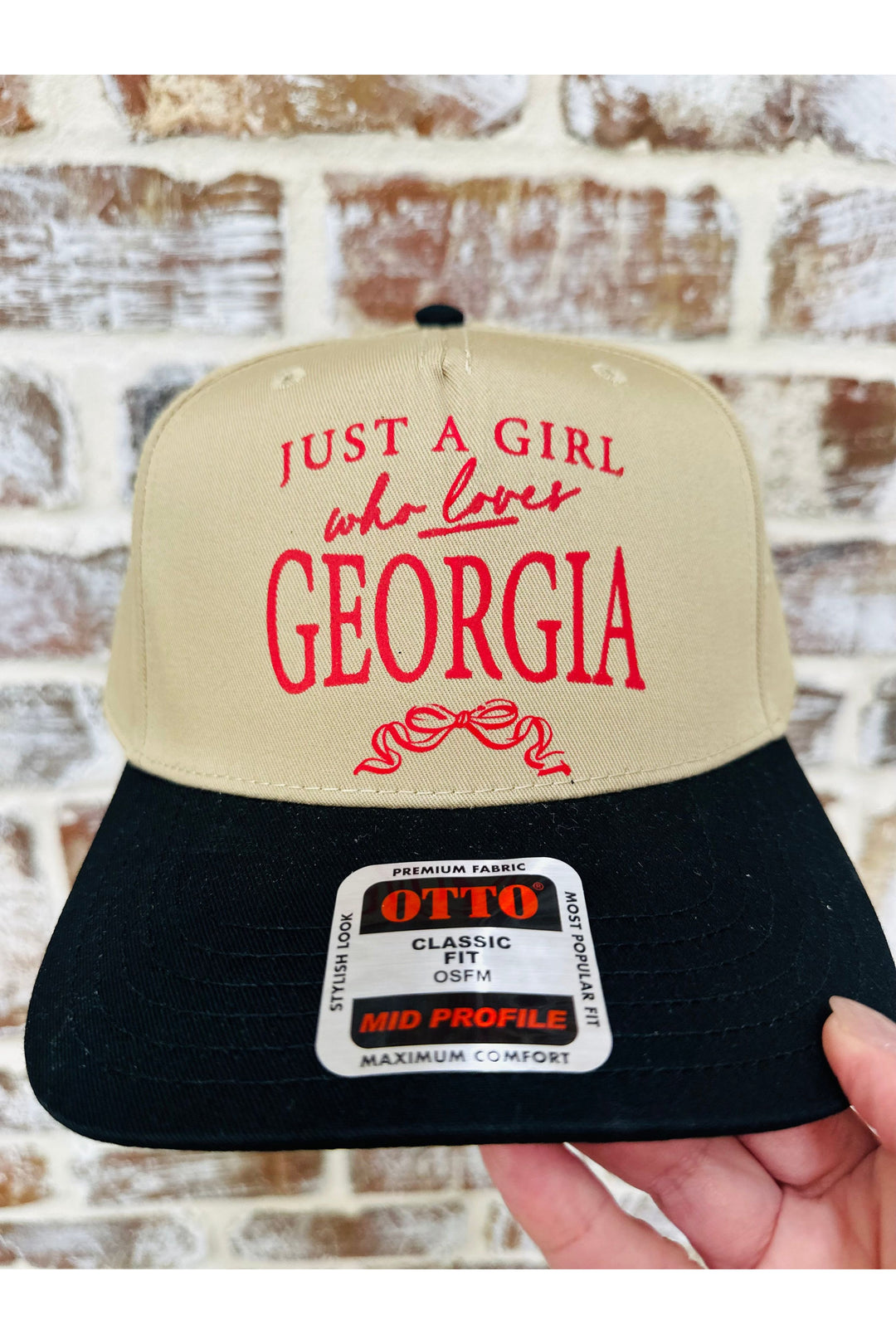 Khaki hat with black with just a girl who loves Georgia 