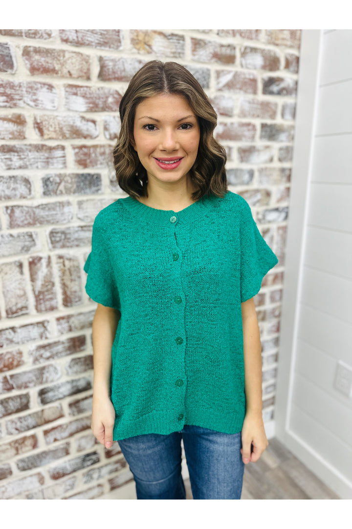 Knit Button Top - Kelly Green