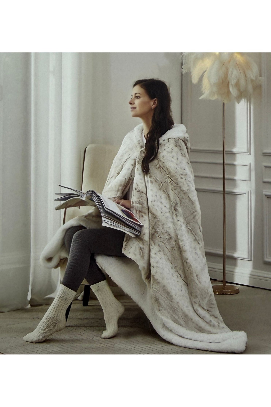 White Leopard Stripe Wearable Throw