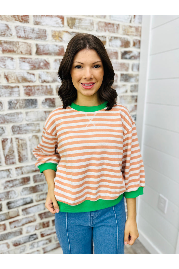 Apricot + Green Stripes Top