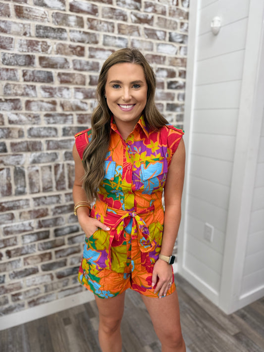 Karlie: Multi Floral Utility Romper