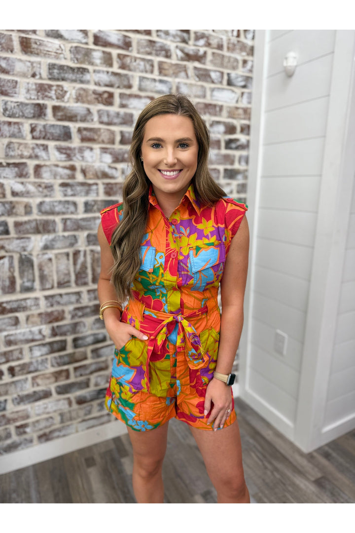 Karlie: Multi Floral Utility Romper