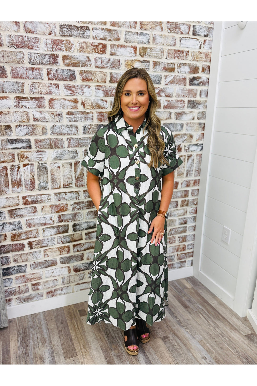 Flower Buttons Midi Dress
