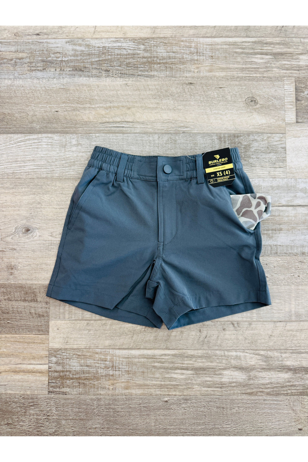 Youth Burlebo Everyday Short - River Rock Grey - Classic Deer Camo Pocket