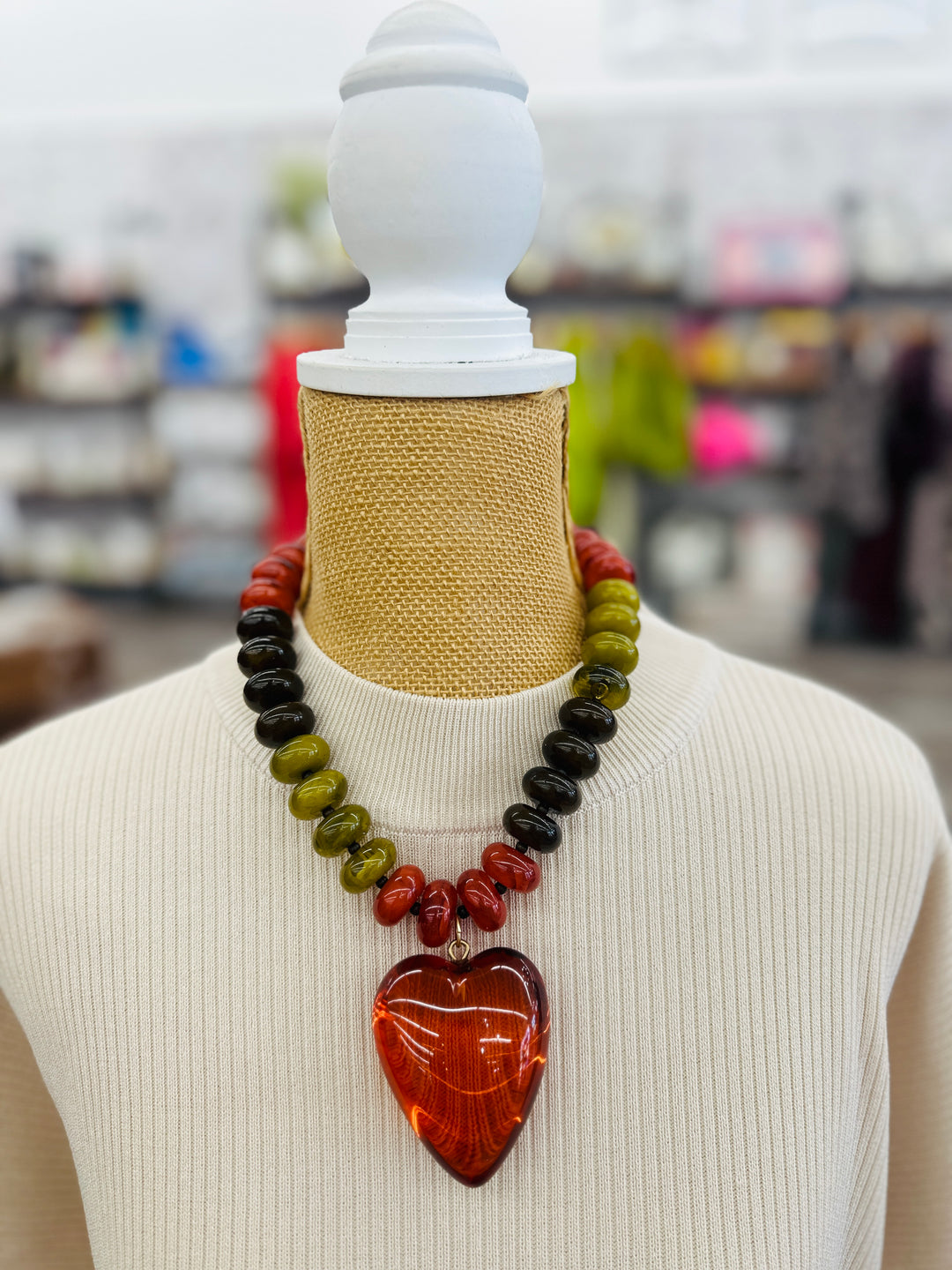 Mega Heart Necklace - Rust + Olive