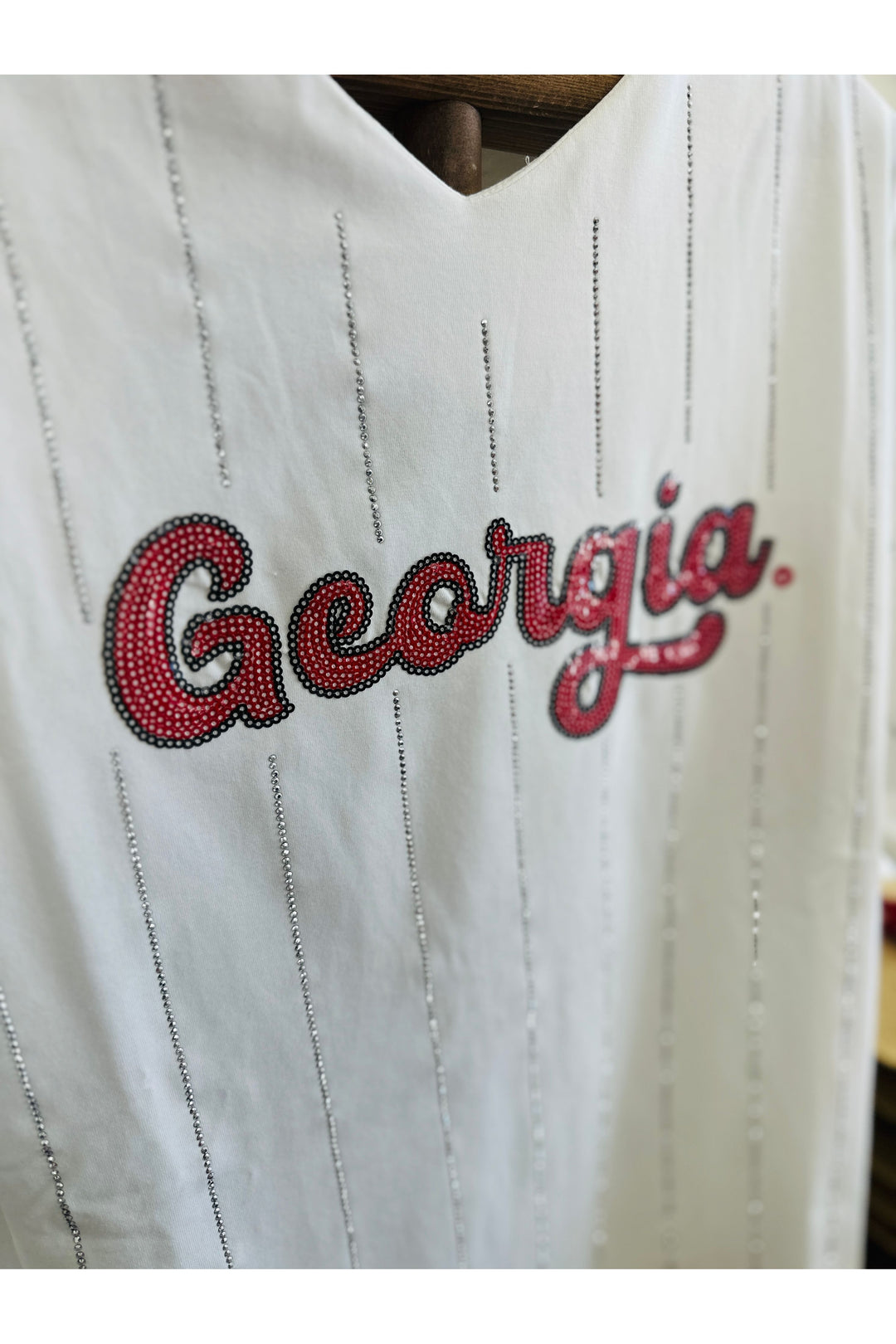 GEORGIA Rhinestone Striped Jersey Tee - UGA Licenced