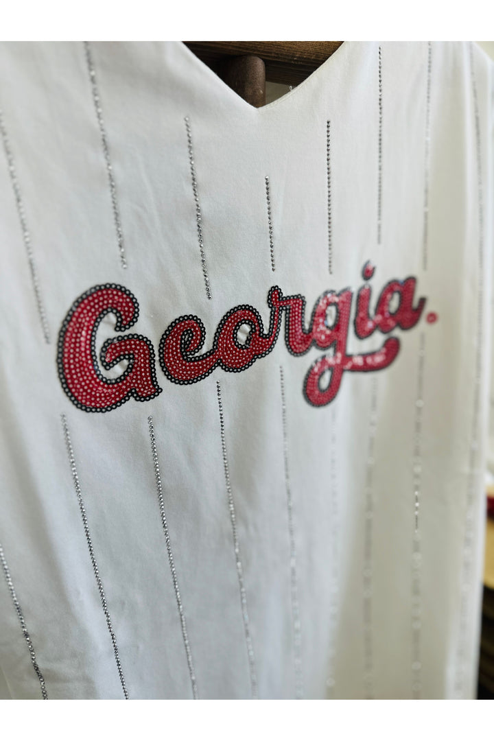 GEORGIA Rhinestone Striped Jersey Tee - UGA Licenced