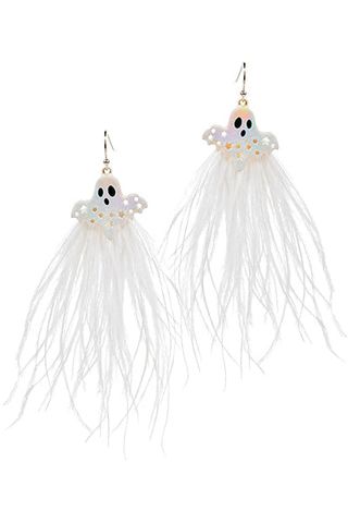 White Ghost Earrings with Feathers