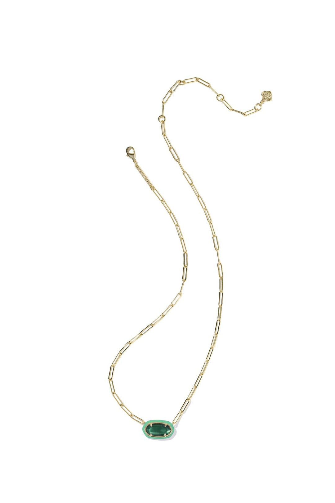 Kendra Scott | Elisa Enamel Frame Gold Paperclip Necklace Emerald Illusion
